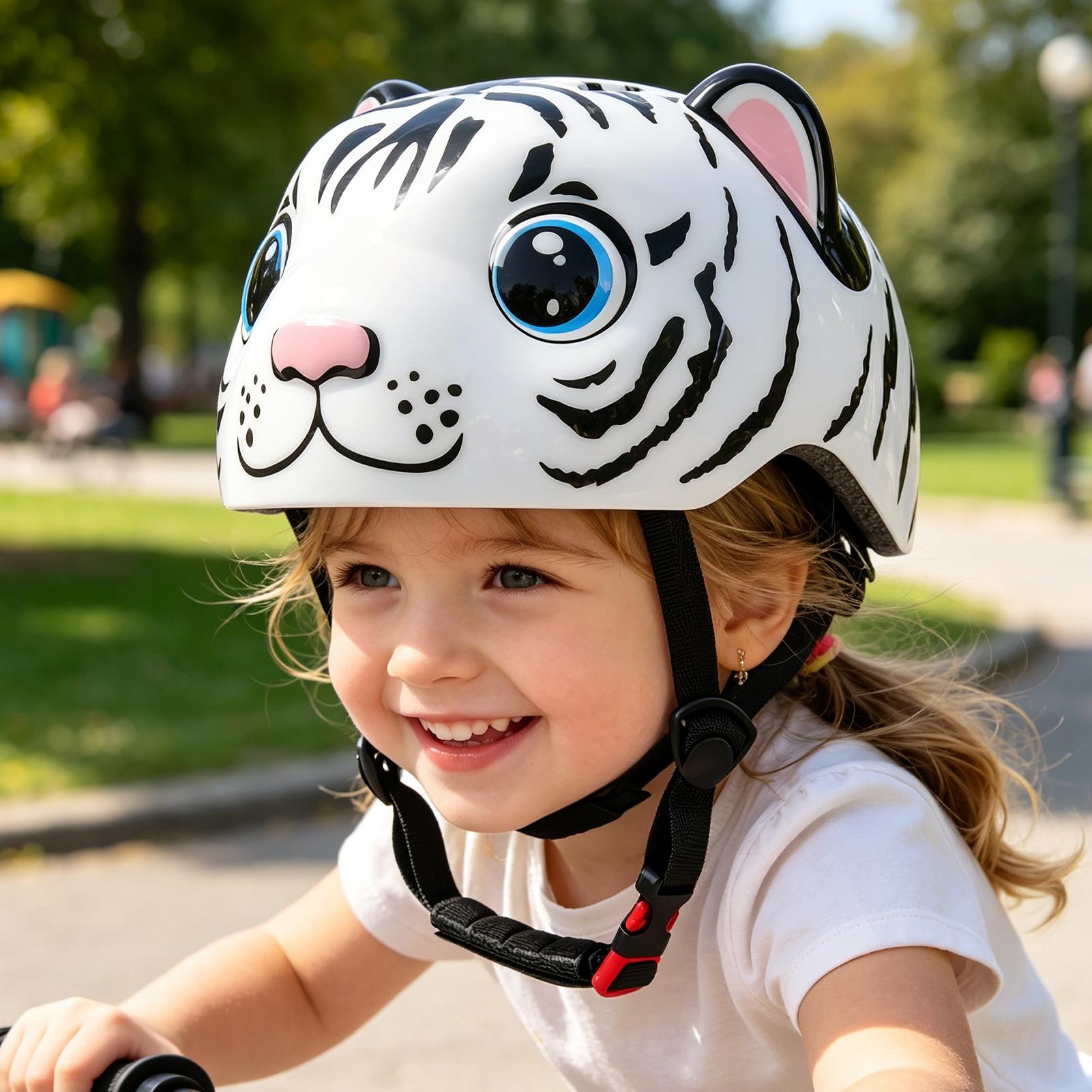 Commute Cycling Helmet - خوذة للأطفال بنمط النمر، قابلة للتعديل،
