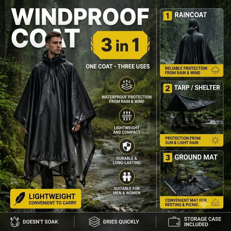 Cycling Rain Jacket Commute - معطف مطر بغطاء للرأس للبالغين، معطف